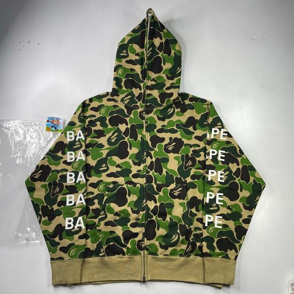 BAPE Green ABC Camo Logo Edition Full Zip Hoodie Size L - Picture 1 of 9